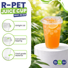 U-Shaped RPET Cups With Lid 92mm- Disposable Cold Drink Cups
