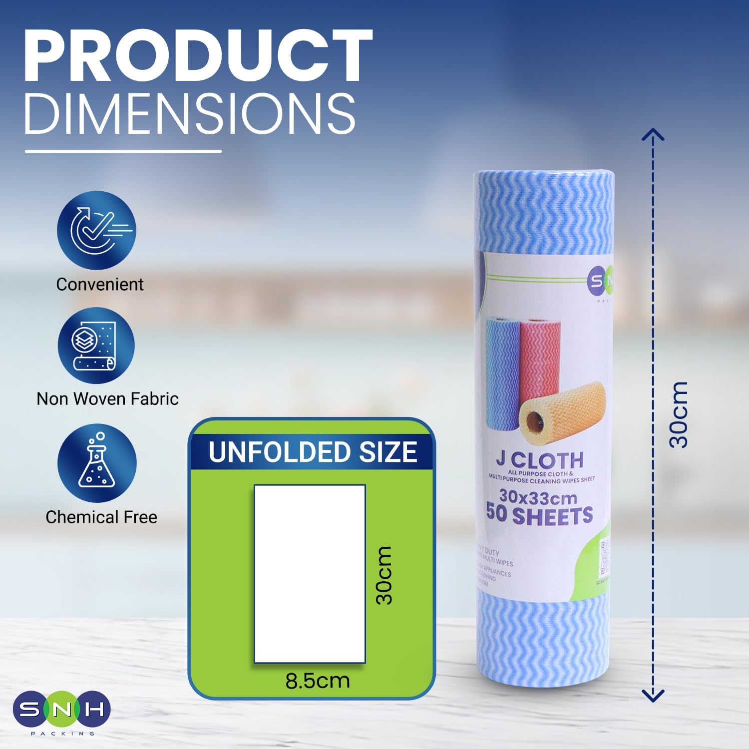 J Cloth Roll Blue 30x33cm 50 Pieces Reusable Cleaning Cloth - SNH Packing