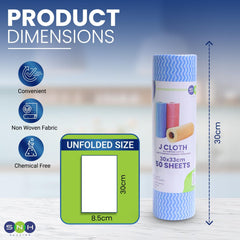 J Cloth Roll Blue 30x33cm 50 Pieces Reusable Cleaning Cloth - SNH Packing