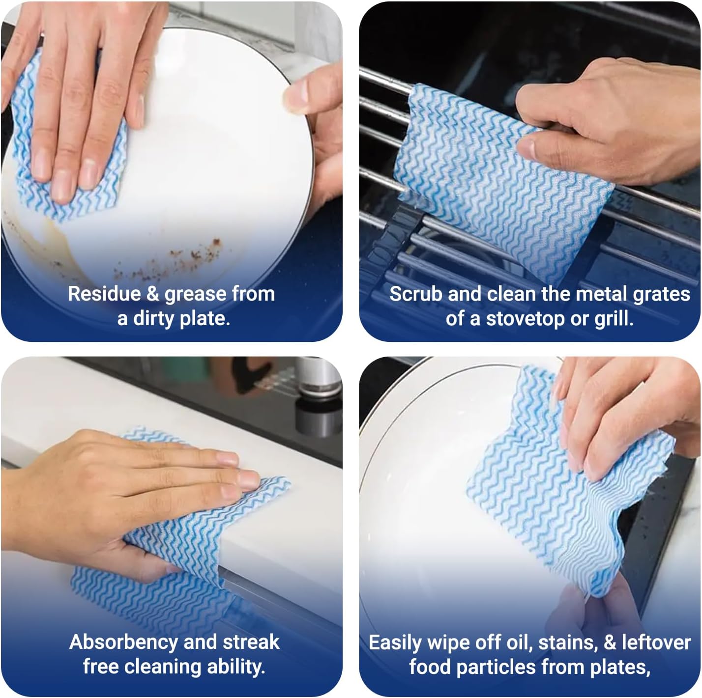 J Cloth Roll Blue 30x33cm 50 Pieces Reusable Cleaning Cloth - SNH Packing