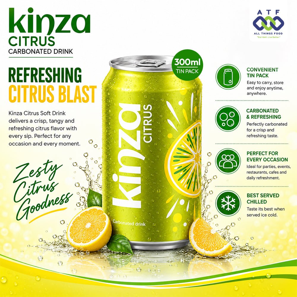 Kinza Citrus Soft Drink Tin 300ml x 24 Energetic Freshness - SNH Packing