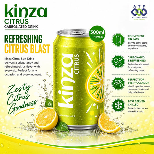 Kinza Citrus Soft Drink Tin 300ml x 24 Energetic Freshness - SNH Packing