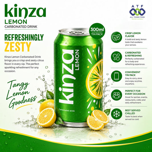 Kinza Lemon Carbonated Drink 300ml x 24 Cans Revitalizing Soda - SNH Packing
