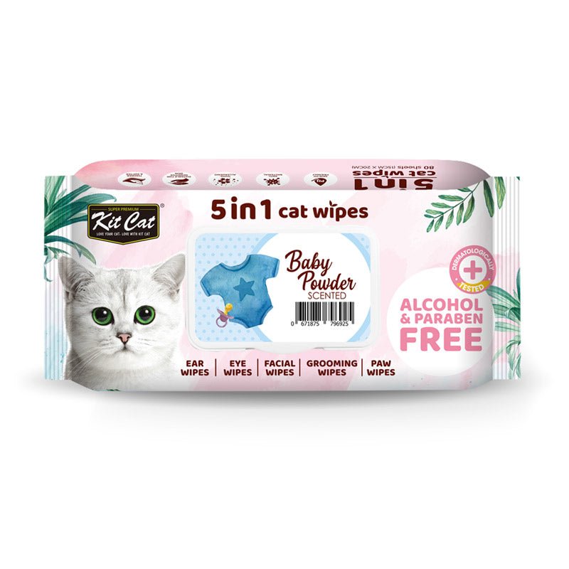 Kit Cat 5 - in - 1 Cat Wipes BABY POWDER Scented - SNH Packing