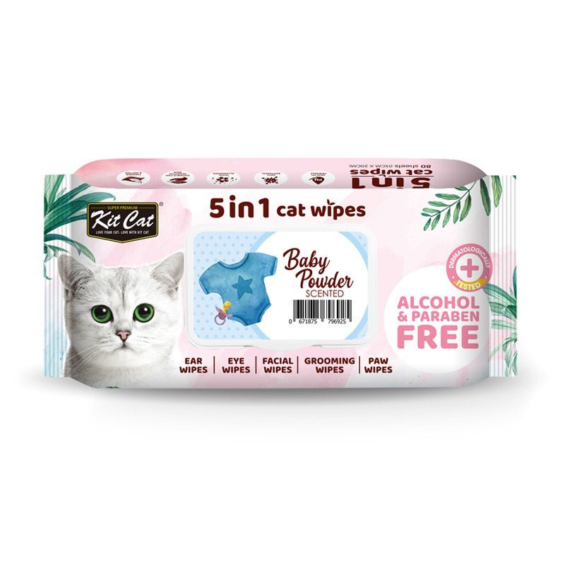 Kit Cat 5-in-1 Cat Wipes BABY POWDER Scented - SNH Packing