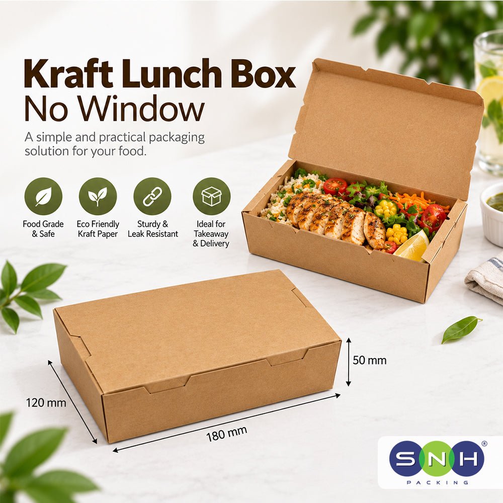 Kraft Lunch Box Brown No Window 120mm to 195mm - SNH Packing