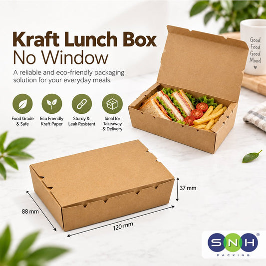 Kraft Lunch Box Brown No Window 120mm to 195mm - SNH Packing