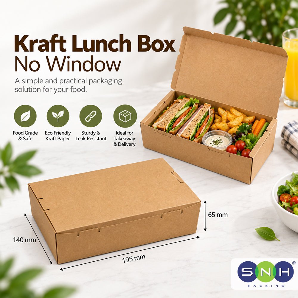 Kraft Lunch Box Brown No Window 120mm to 195mm - SNH Packing
