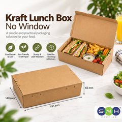Kraft Lunch Box Brown No Window 120mm to 195mm - SNH Packing