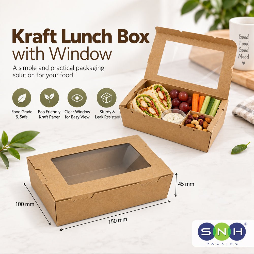 Kraft Lunch Box with Window Brown 120mm to 195mm - SNH Packing