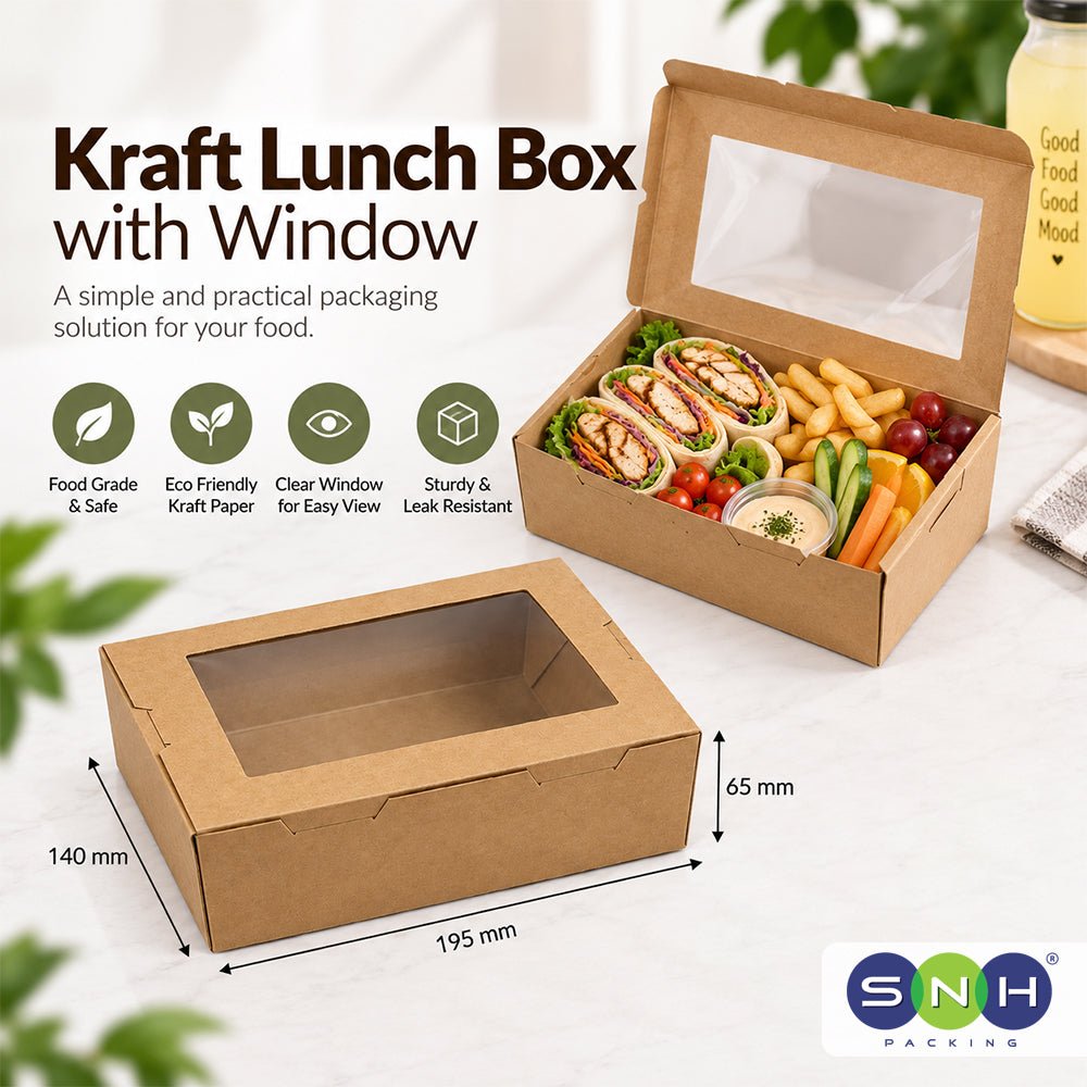 Kraft Lunch Box with Window Brown 120mm to 195mm - SNH Packing
