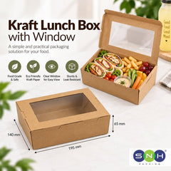 Kraft Lunch Box with Window Brown 120mm to 195mm - SNH Packing