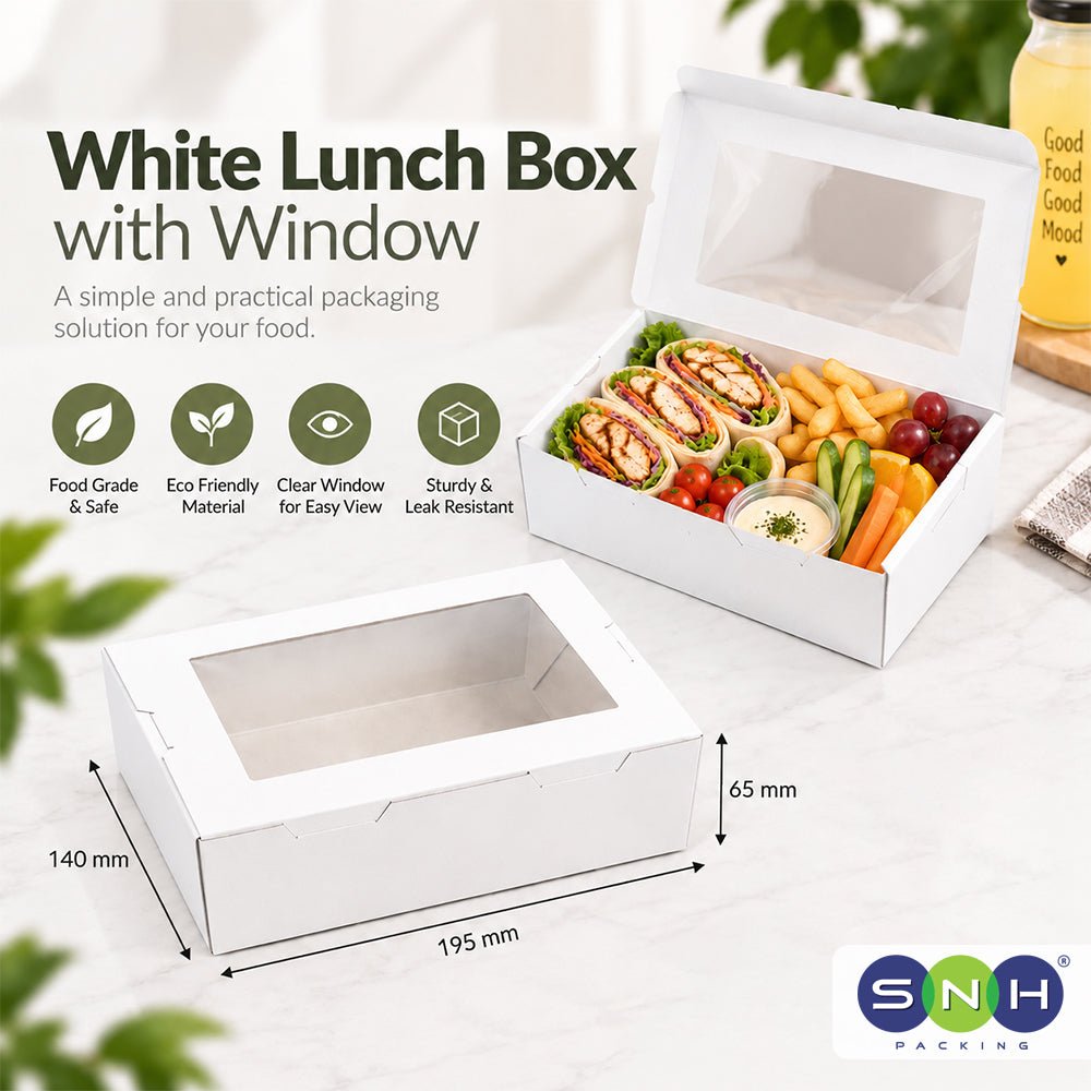 Kraft Lunch Box with Window White Paperboard Takeaway Packaging - SNH Packing