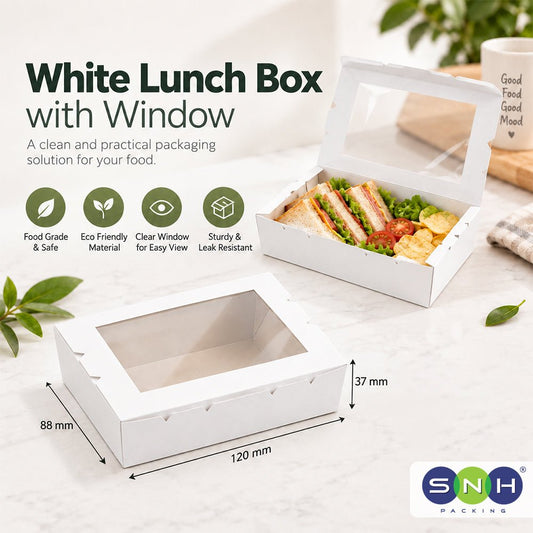 Kraft Lunch Box with Window White Paperboard Takeaway Packaging - SNH Packing