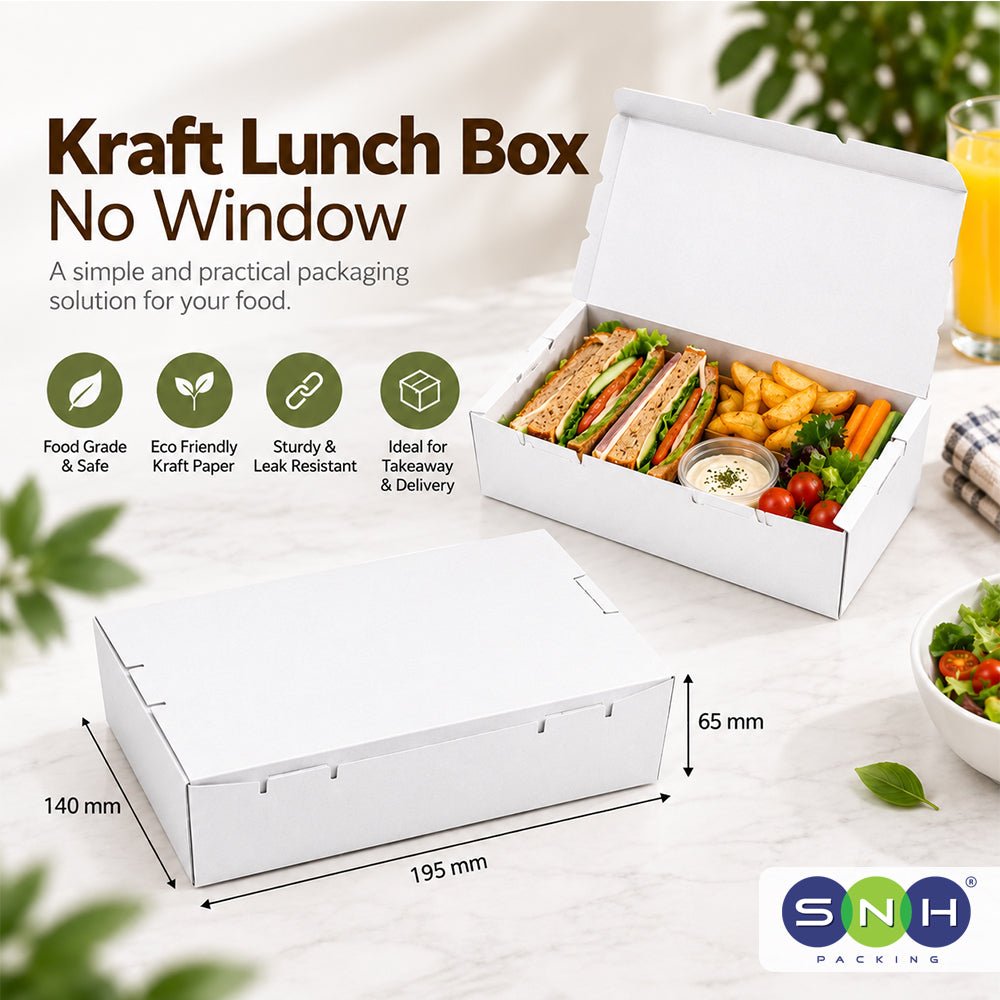 Kraft Lunch Box Without Window White Paperboard Takeaway Packaging - SNH Packing