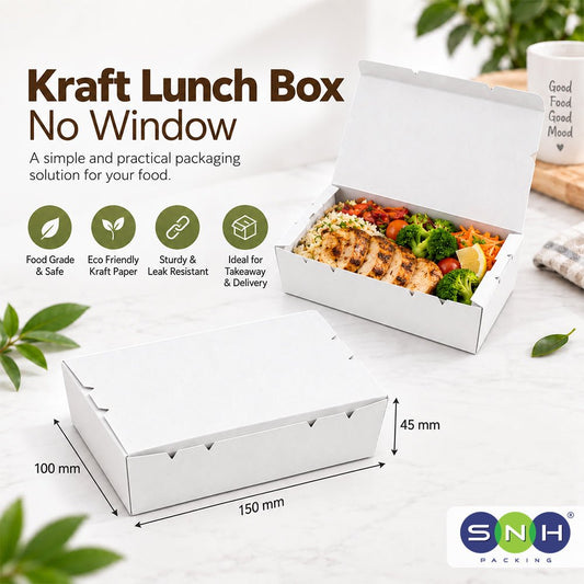 Kraft Lunch Box Without Window White Paperboard Takeaway Packaging - SNH Packing