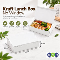 Kraft Lunch Box Without Window White Paperboard Takeaway Packaging - SNH Packing