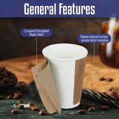 Kraft Ripple Coffee Cups with Lids Heat Resistant - SNH Packing