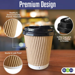 Kraft Ripple Coffee Cups with Lids Heat Resistant - SNH Packing