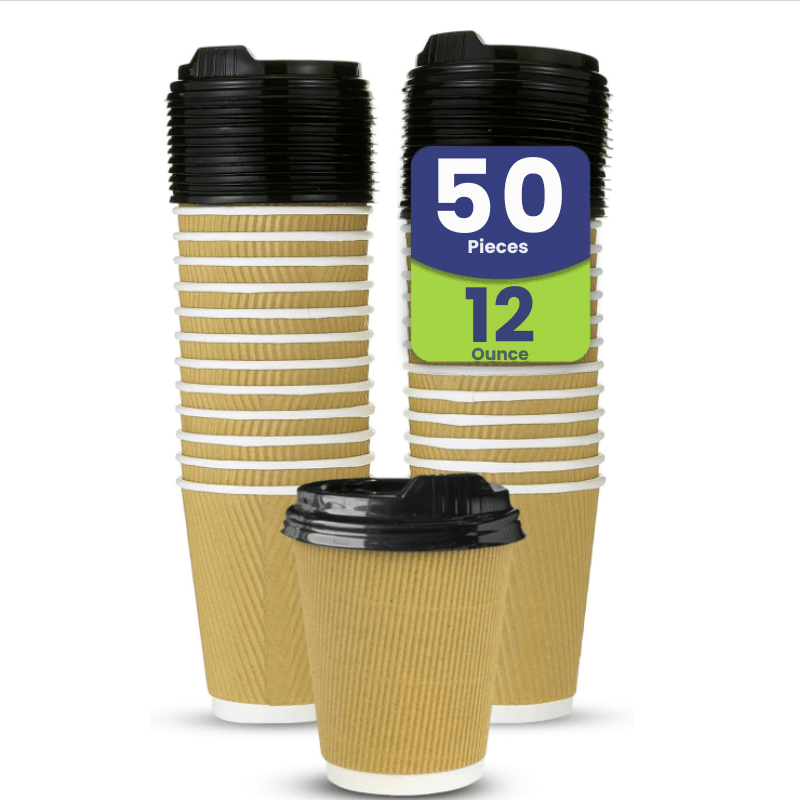 Kraft Ripple Coffee Cups with Lids Heat Resistant - SNH Packing