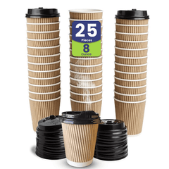 Kraft Ripple Coffee Cups with Lids Heat Resistant - SNH Packing