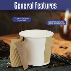 Kraft Ripple Coffee Cups with Lids Heat Resistant - SNH Packing
