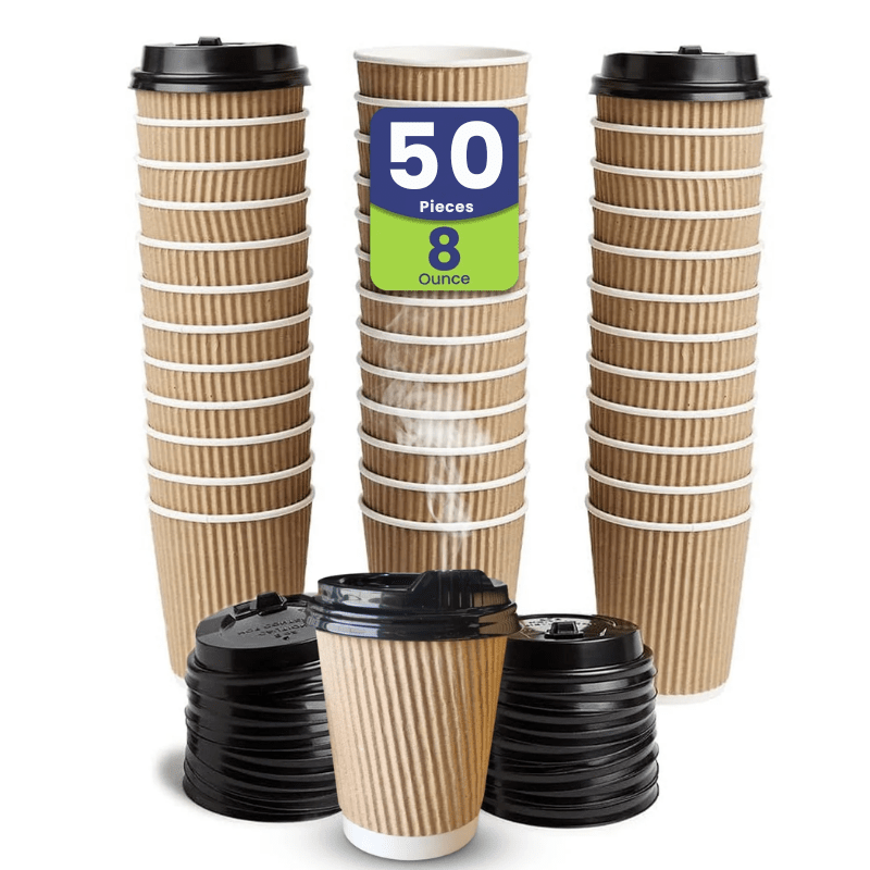 Kraft Ripple Coffee Cups with Lids Heat Resistant - SNH Packing