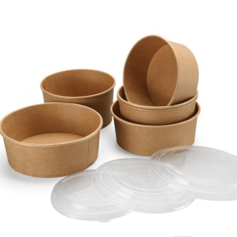 Kraft Salad Bowls Brown 500ML to 1300ML with Lids - SNH Packing