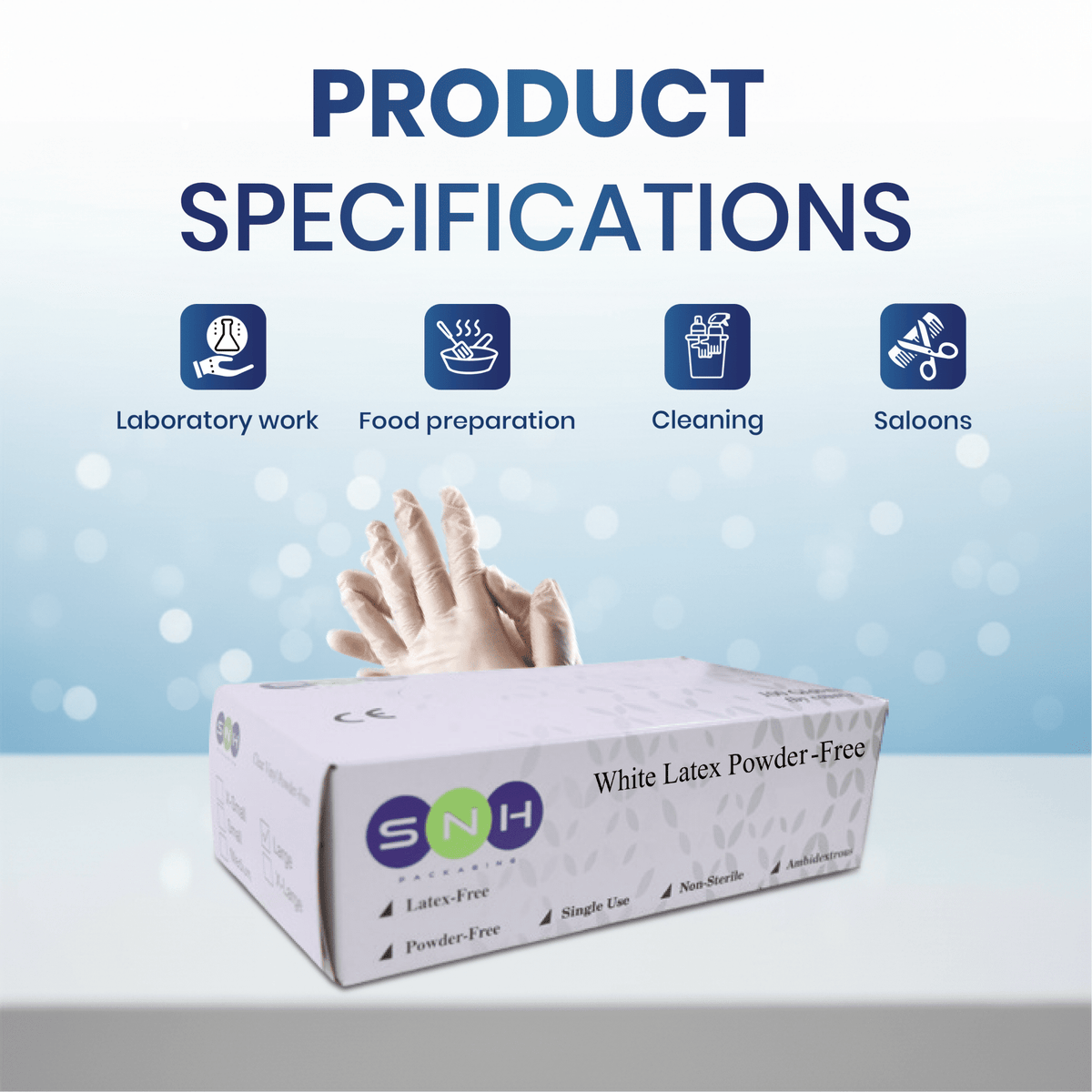 Latex Gloves Powder Free 100 Pieces White Disposable Gloves - SNH Packing