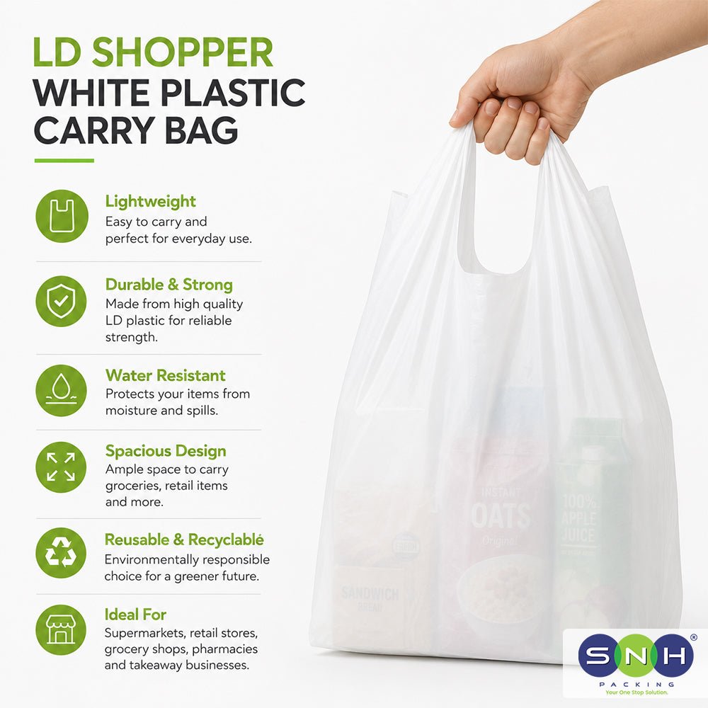 LD Shopper White Plastic Carry Bags 15KG Multiple Sizes - SNH Packing