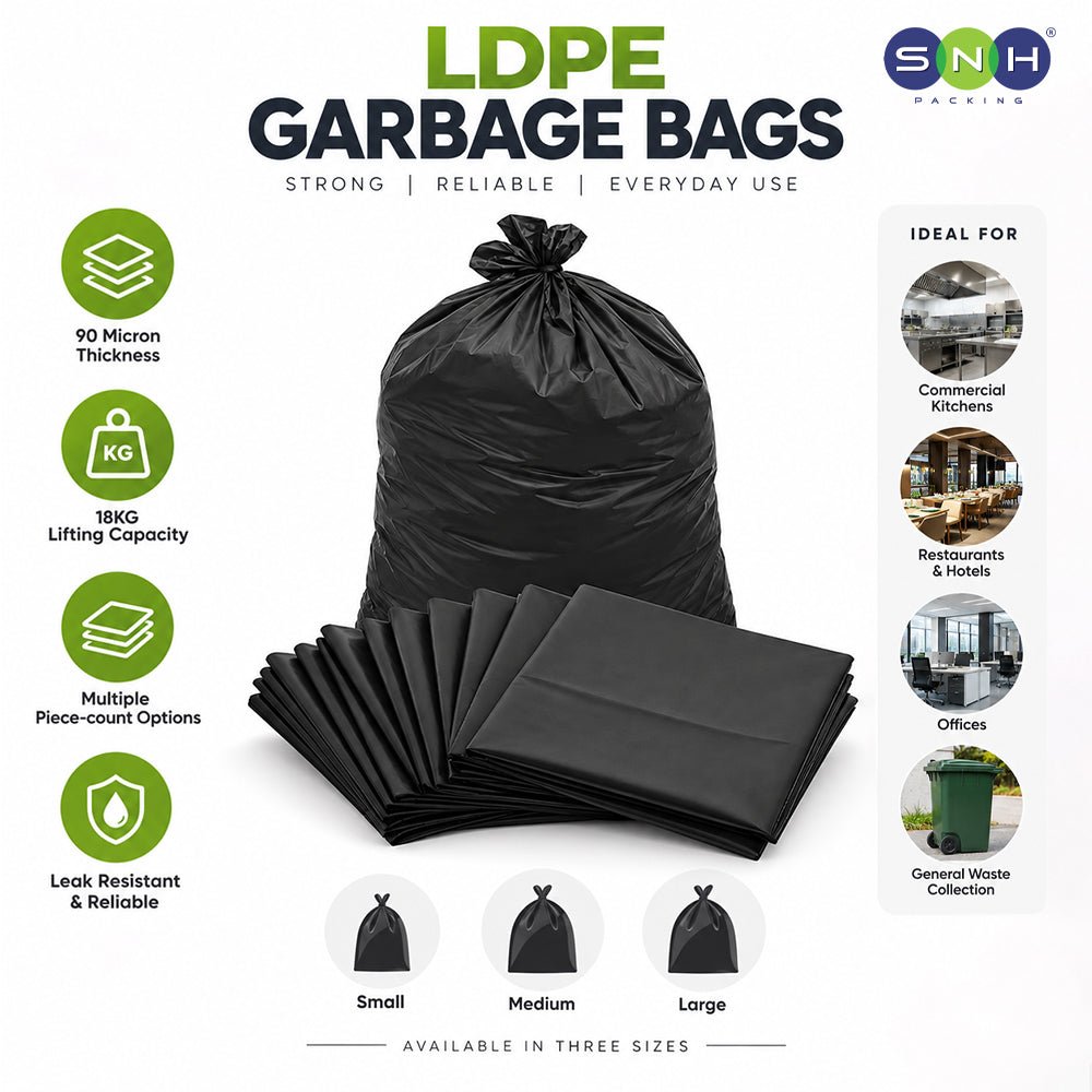LDPE Garbage Bags Black 18KG 90 Microns - SNH Packing