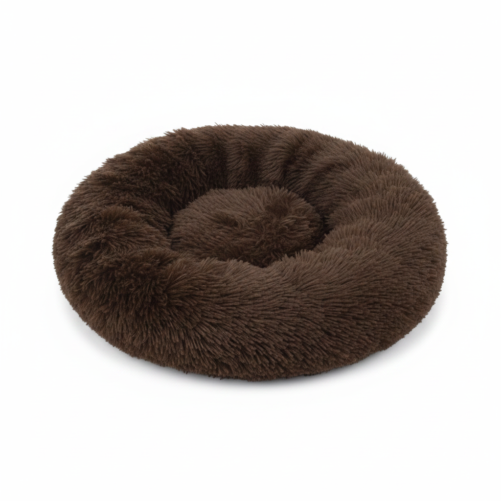 Grizzly Velor Plush Round Bed Dark Brown Large - 71 x 20cm