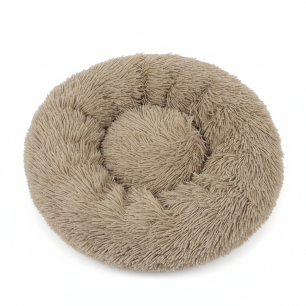 Grizzly Velor Plush Round Bed Beige Pink Large- 71 x 20cm