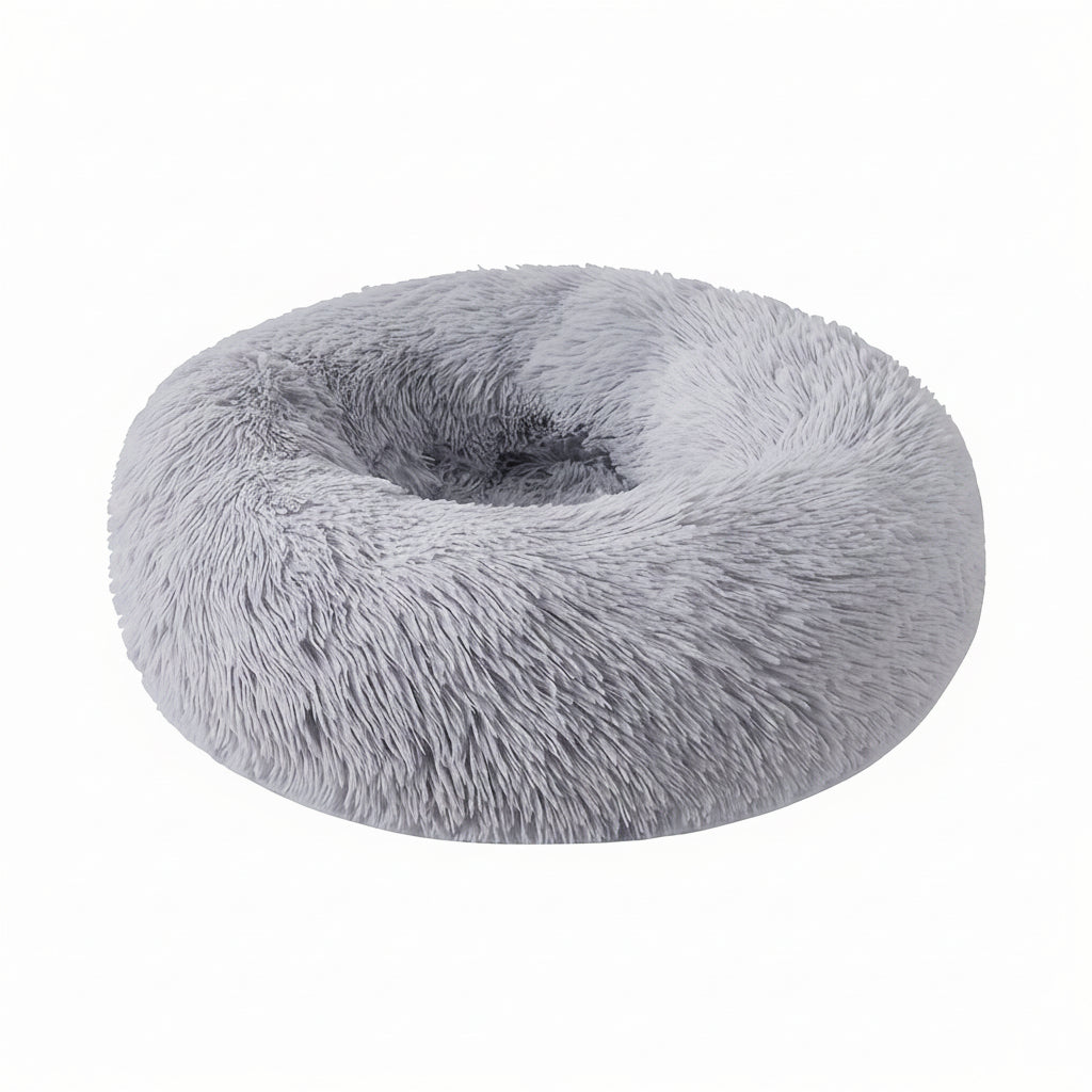 Grizzly Velor Plush Round Bed Grey Large - 71 x 20cm