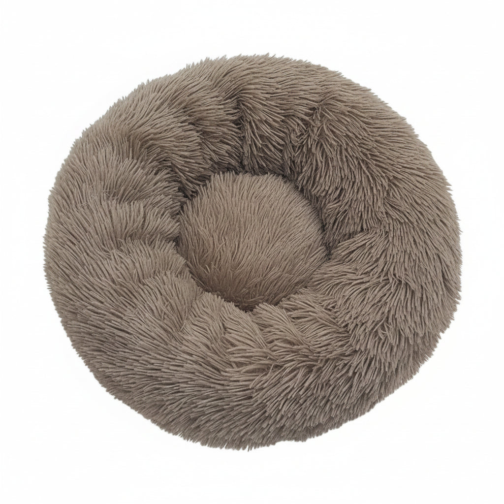 Grizzly Velor Plush Round Bed Dark Beige Large - 71 x 20cm