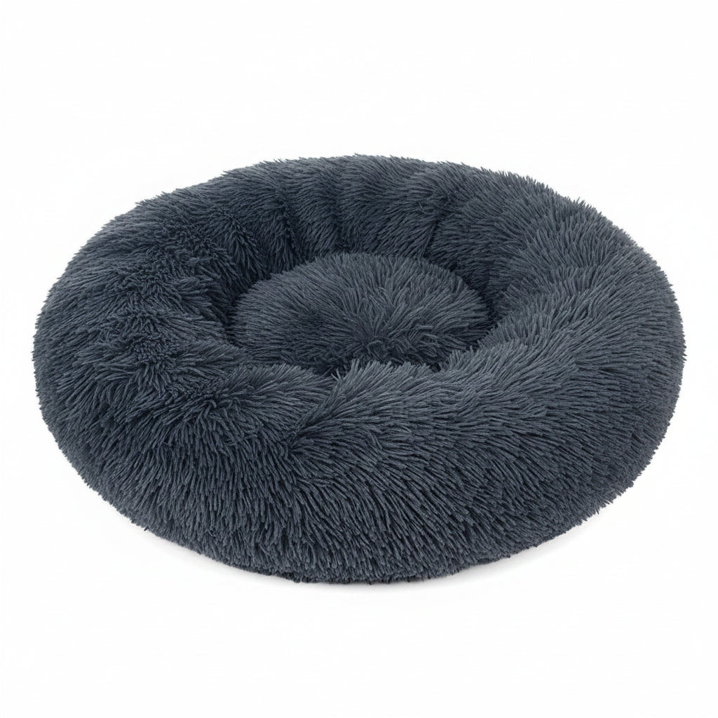 Grizzly Velor Plush Round Bed Dark Grey Large - 71 x 20cm