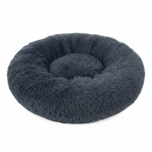 Grizzly Velor Plush Round Bed Dark Grey Large - 71 x 20cm