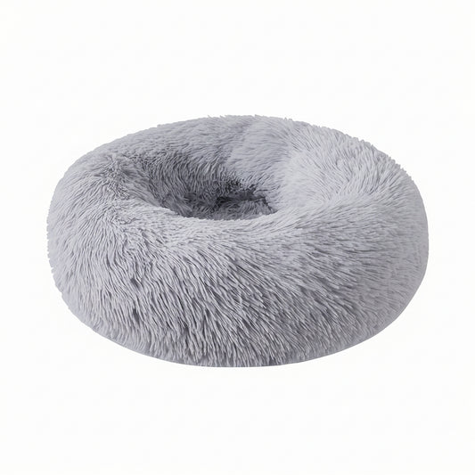 Grizzly Velor Plush Round Bed Grey Large - 71 x 20cm