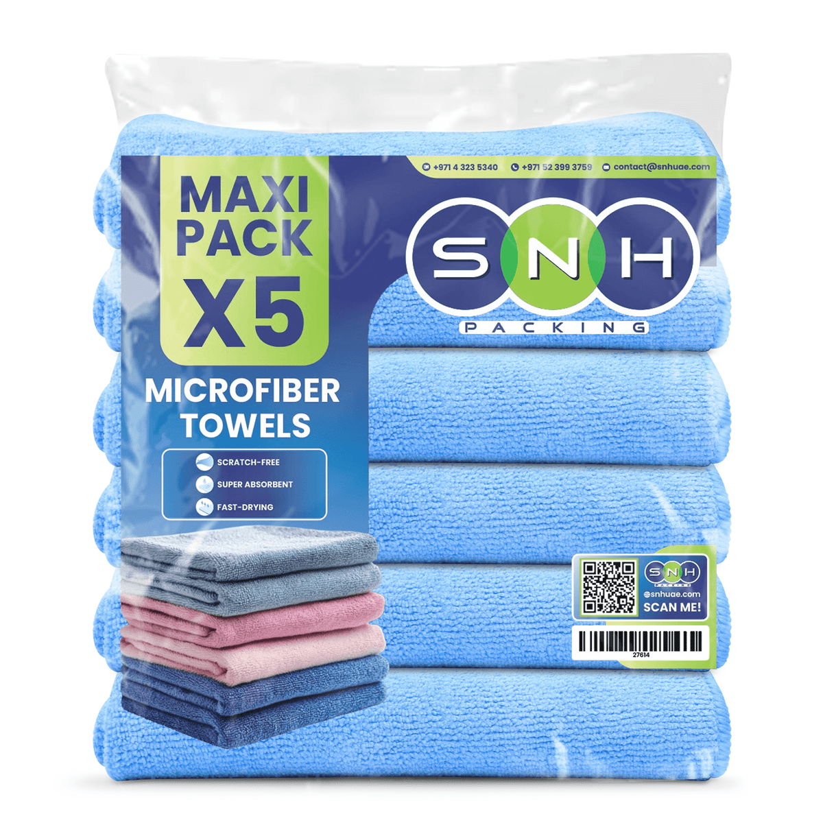 Microfiber Cleaning Cloth – 5 PCS PKT | 40x40 cm - SNH Packing