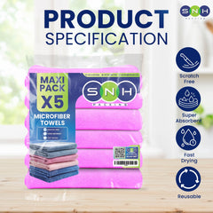 Microfiber Cleaning Cloth – 5 PCS PKT | 40x40 cm - SNH Packing