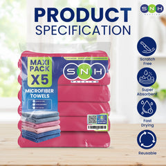 Microfiber Cleaning Cloth – 5 PCS PKT | 40x40 cm - SNH Packing