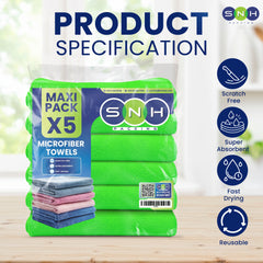 Microfiber Cleaning Cloth Pack – 40x40cm | Blue, Red, Pink, Grey, Green & Mix Color | 5pcs Pack