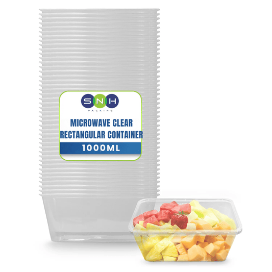 Microwavable Rectangular Containers Clear Lid 500ml to 1500ml - SNH Packing