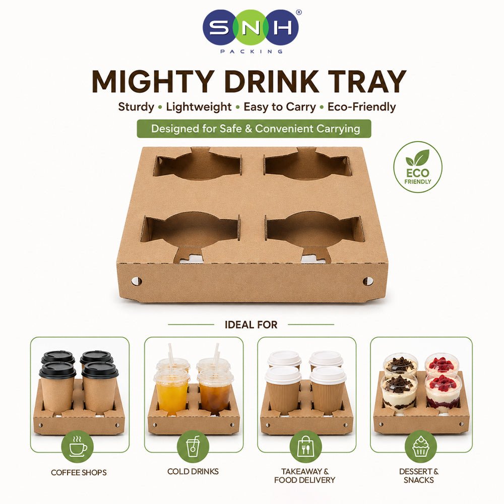 Mighty Drink Tray E Flute Brown 197x174x37mm Beverage Tray - SNH Packing