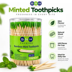 Minted Toothpicks 400 Pieces Wooden Cup Pack Fresh Mint Flavour - SNH Packing