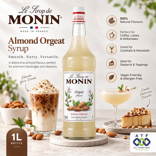 Monin Almond Orgeat Syrup France 1L for Coffee Cocktails and Desserts - SNH Packing