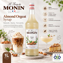 Monin Almond Orgeat Syrup France 1L for Coffee Cocktails and Desserts - SNH Packing