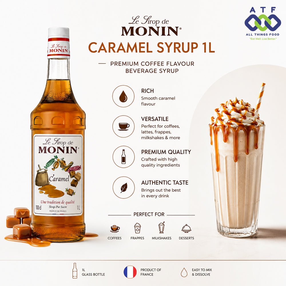 Monin Caramel Syrup 1L Premium Coffee Flavour Beverage Syrup - SNH Packing