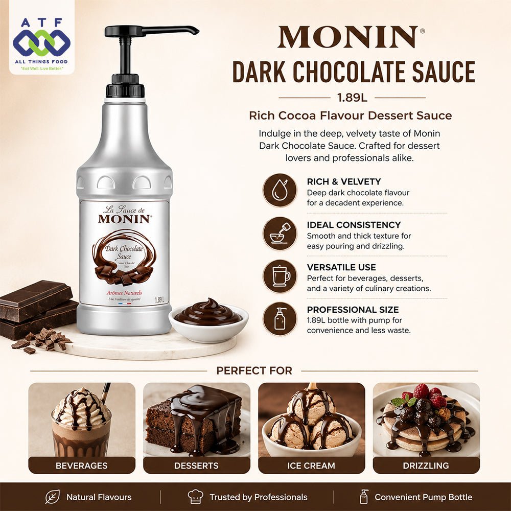 Monin Dark Chocolate Sauce 1.89L Rich Cocoa Flavour Dessert Sauce - SNH Packing