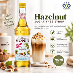 Monin Hazelnut Sugar Free Syrup 700ml Nutty Flavour for Beverages - SNH Packing